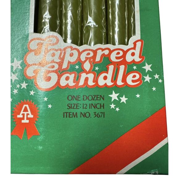 MCM Green Tapered Candles (12) NEW VTG 12” Holiday Christmas Cottage Cabin Read - Picture 2 of 6
